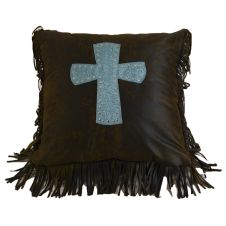 Turquoise Tooled Leather Cross Pillow