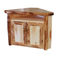 Beartooth Aspen Log Corner TV Cabinet - Half Log Door Trim - Natural Panel & Natural Log 