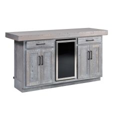 Rustic Reclaimed Barn Wood Barn Door Mini Fridge Bar - Back View - Pewter Finish - Optional Whitewash