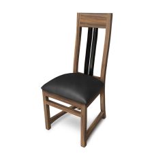 Urban Rustic Runway Dining Chair - Golden Walnut Side Chair - Parisian Midnight Leather Seat