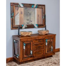 Rustic Mosaic Barnwood Vanity - Double Sink - Standard Drawers - Stone Sink Packages - Mosaic Mirror