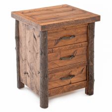 Sawmill Hickory 3 Drawer Rough Sawn Nightstand--Antique Barnwood finish, Metal handles