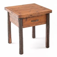 Sawmill Hickory Rough Sawn 1 Drawer End Table - Antique Barnwood Finish - Metal Handle