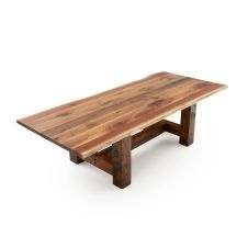Rustic Timber Dining Table - Live Edge Black Walnut Tabletop - Natural Clear Tabletop Finish