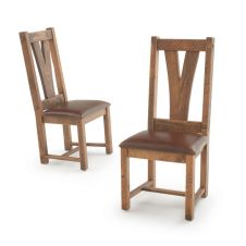 River Rustic Barnwood Fork in the Road Dining Chair - Burnt Umber Cypress Leather Seat