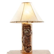 Hand Carved Raccoon Rustic Table Lamp