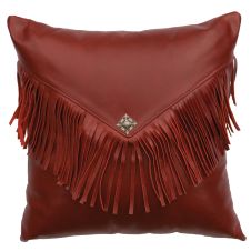 Dark Red Leather with Fringed Envelope Style Pillow