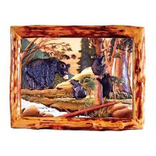 Bear & Cubs in Forest Wood Art 