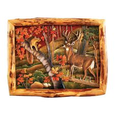 Deer and Squirrel in Fall Wood Art | With Log Frame