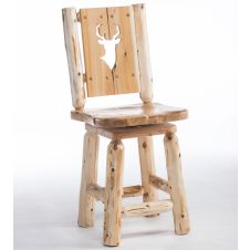 Cedar Lake Silhouette Log Swivel Bar Stool - Side Stool - Deer Cut Out - Clear Finish