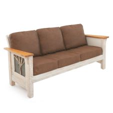 Winter Forest Cottage Barnwood Sofa - Brown Genuine Leather Cushions