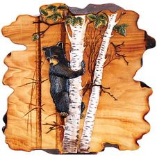 Black Bear Cub in Birch Tree Wood Art