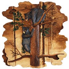 Black Bear Cubs in Tree 3D Wood Art