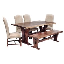 Wood Creek Gateway Live Edge Dining Set - Black Walnut - Natural Clear Finish