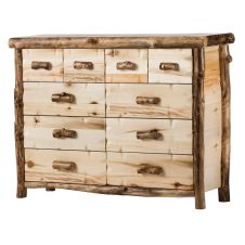 Yellowstone Aspen 10 Drawer Log Dresser--Flat drawer fronts, Clear finish, Light aspen, Standard logs