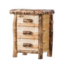 Yellowstone Light Aspen 3 Drawer Log Nightstand--Flat drawer fronts, Clear finish, Light aspen, Standard logs