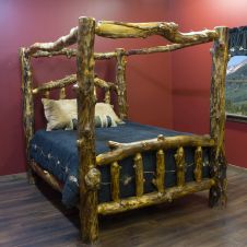 Yellowstone Rustic Aspen Log Canopy Bed | Honey finish