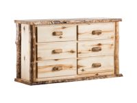Boulder Mountain 6 Drawer Aspen Log Dresser--Flat drawer fronts, Clear finish, Standard logs, Light aspen