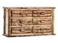 Boulder Mountain 6 Drawer Aspen Log Dresser--Half log drawers, Clear finish, Standard logs, Light aspen