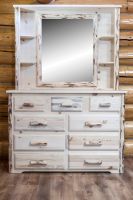 Montana 9 Drawer Log Dresser--Flat drawer fronts, Unfinished, Deluxe dresser mirror
