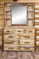 Glacier Country 9 Drawer Log Dresser - Flat Drawer Fronts - Log Pulls - Deluxe Dresser Mirror