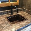 Installed 16" Rectangular Hammered Copper Gourmet Barrel Strap Bar & Prep Sink w/ 3.5" Drain