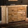 Cedar Lake Cabin 6 Drawer Log Dresser--Flat drawer fronts, Clear finish