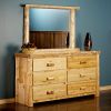 Cedar Lake Cabin 6 Drawer Log Dresser--Flat drawer fronts, Clear finish, Landscape dresser mirror