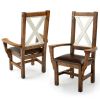 Western Winds Rustic Farmhouse Dining Arm Chairs - Antique Barnwood frame finish w/ Standard Farmhouse White back