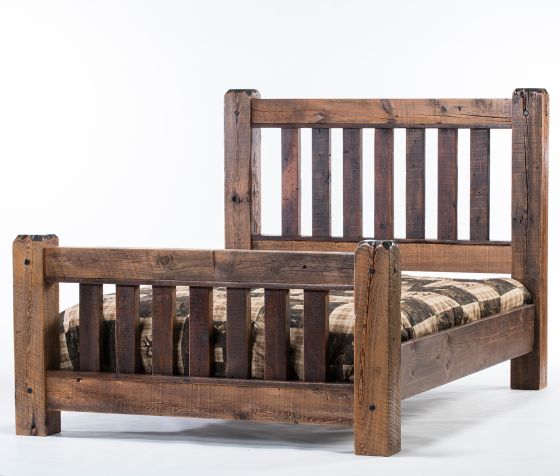 Old Sawmill Timber Frame Bed--Queen, Matching spindle footboard