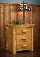 Cedar Lake Cabin 3 Drawer Log Nightstand--Flat drawer fronts, Honey finish