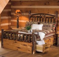 Hickory Log Platform Bed with Underbed Drawers