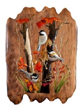 Resting Chickadees Rustic Wood Art