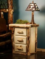 Beaver Creek Aspen 3 Drawer Log Nightstand--Flat drawer fronts, Clear finish, Light aspen, Standard logs