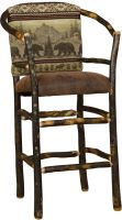Rustic Hickory Log Hoop Bar Stool - Bear Mountain Backrest Fabric