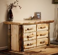 Aspen Lodge 6 Drawer Log Dresser--Flat drawer fronts