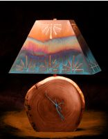 Mesquite Wood Lamp with Turquoise Inlay and Sunburst Turquoise shade