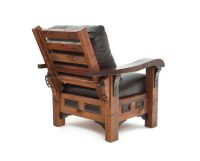 Rustic Ranch Barn Wood Lounge Chair - Morris Style - Hampton Molasses Genuine Leather Cushions