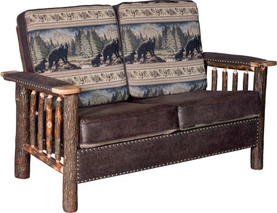 Saranac Hickory Log Loveseat - Bradley Backrest Cushion Fabric