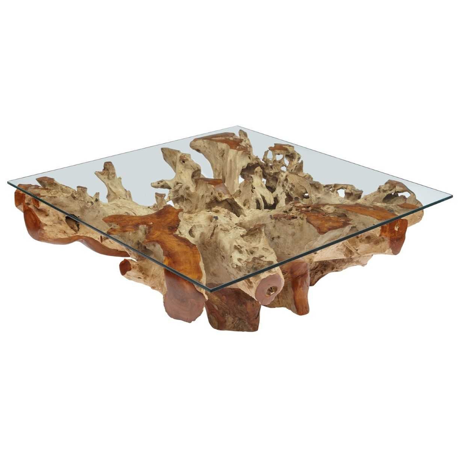 Image of Glass Top Natural Root Coffee Table