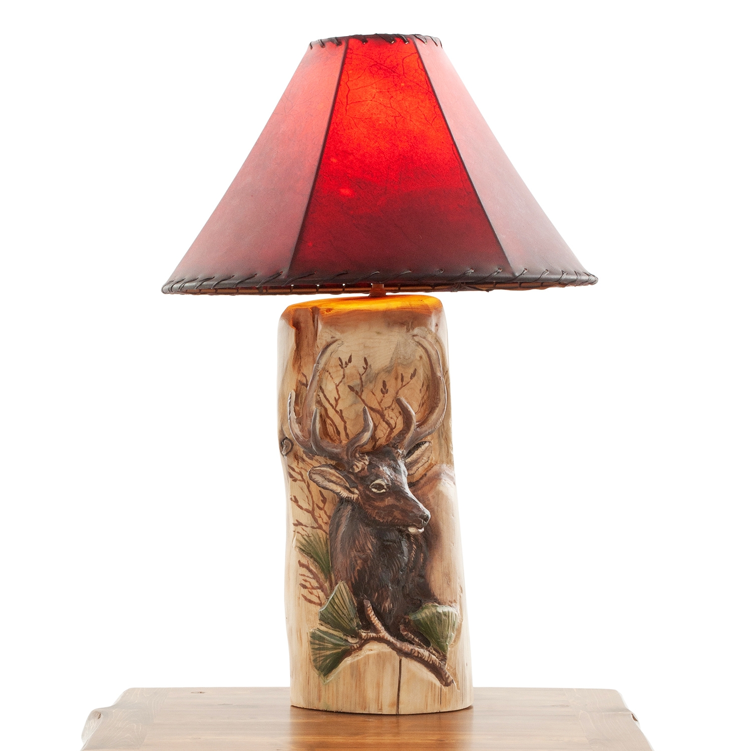 Image of Hand Carved Whitetail Buck Log Table Lamp